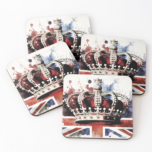 Item preview, United Kingdom UK Royal Crown on Great Britain flag background as concept of monarchy and King Charles coronation.  watercolor illustration. AI Generative content designed and sold by dvoevnore.