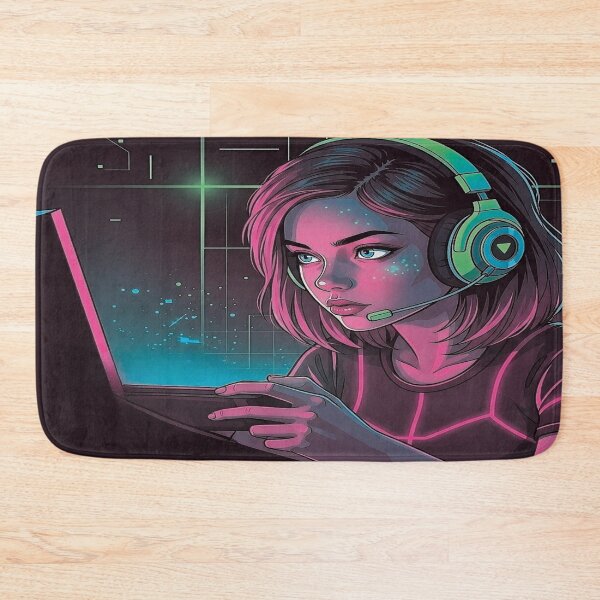 Artikelvorschau, Gamer-Girl-Modus aktiviert – Neon Cyberpunk Gaming Art entworfen und verkauft von A2JRetro.