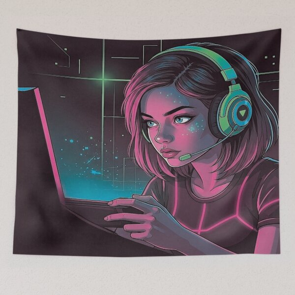 Item preview, Gamer Girl Mode Activated – Neon Cyberpunk Gaming Art designed and sold by A2JRetro.