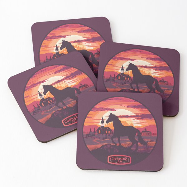 Item preview, Cochrane Alberta Horse Sunset, Cochrane AB Prairie, Western Canada Town Illustration designed and sold by meganohm.