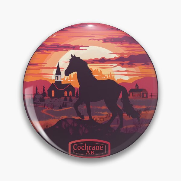 Item preview, Cochrane Alberta Horse Sunset, Cochrane AB Prairie, Western Canada Town Illustration designed and sold by meganohm.