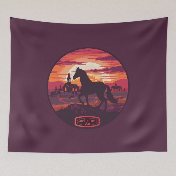 Item preview, Cochrane Alberta Horse Sunset, Cochrane AB Prairie, Western Canada Town Illustration designed and sold by meganohm.
