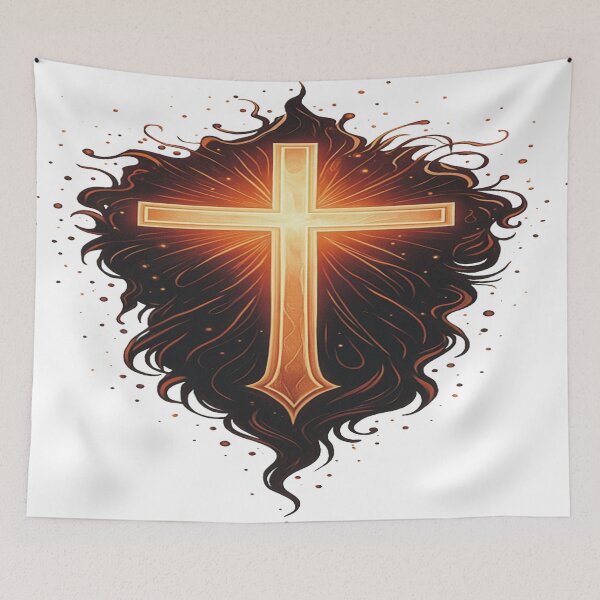 Artikelvorschau, Strahlendes christliches Kreuz auf weißem Hintergrund – Leuchtendes Glaubenskunst-Design entworfen und verkauft von A2JRetro.