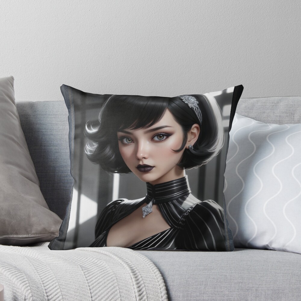 Film Noir Glamour Portrait Of Nefertari Iselyia AI Concept Art by Xzendor7 | An Anime Real Beauty 3 Film Noir Glamour Portrait Of Nefertari Iselyia Gorgeous AI Concept Art by Xzendor7 Decorative Art Print Throw Pillow