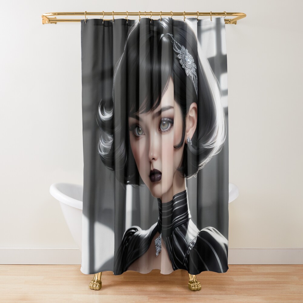Film Noir Glamour Portrait Of Nefertari Iselyia AI Concept Art by Xzendor7 | An Anime Real Beauty 2 Film Noir Glamour Portrait Of Nefertari Iselyia Gorgeous AI Concept Art by Xzendor7 Decorative Art Print Shower Curtain