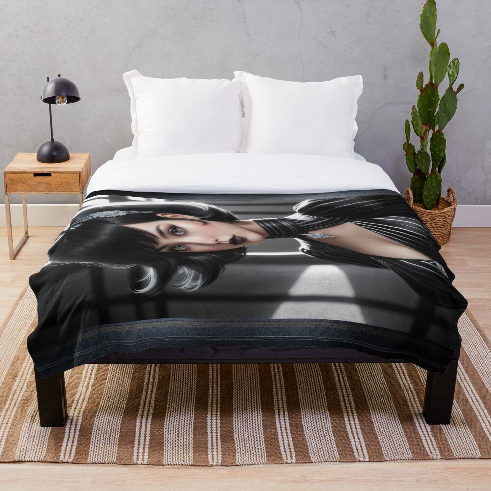 Film Noir Glamour Portrait Of Nefertari Iselyia AI Concept Art by Xzendor7 | An Anime Real Beauty 4 Film Noir Glamour Portrait Of Nefertari Iselyia Gorgeous AI Concept Art by Xzendor7 Decorative Art Print Throw Blanket