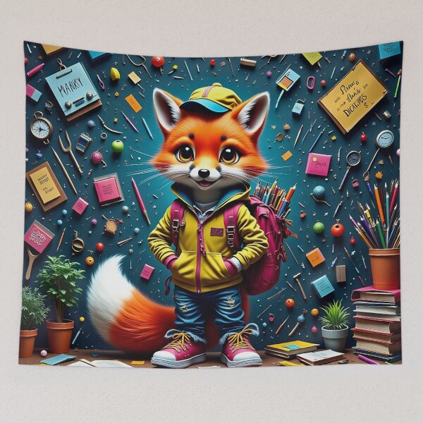 Item preview, School Desk Dreamer: Cute Anthropomorphic Fox Amid Floating Wonders designed and sold by artmanikin.