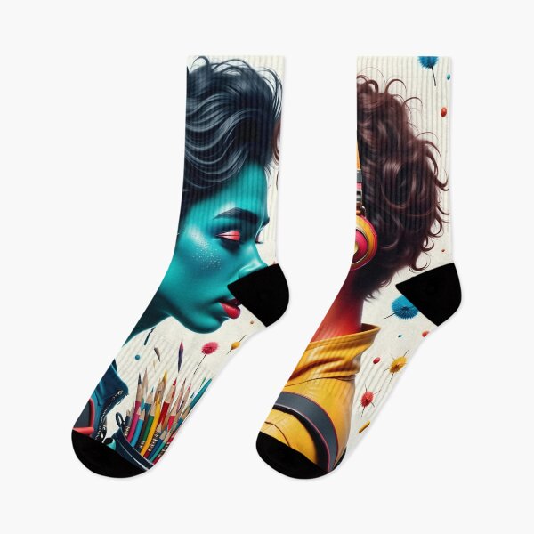 Item preview, Vibrant Headphone Artists: Surreal Duo in Colorful Harmony, designed and sold by artmanikin.