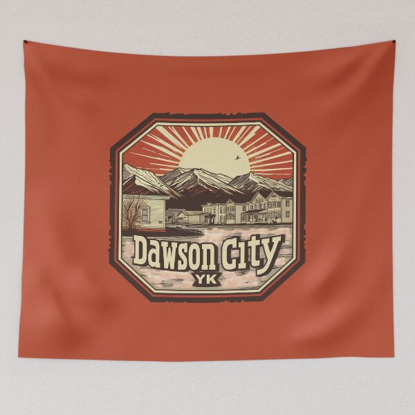 Item preview, Dawson City Yukon Vintage Sunburst Badge, Gold Rush Town Poster, Dawson YK Canada Travel Art designed and sold by meganohm.