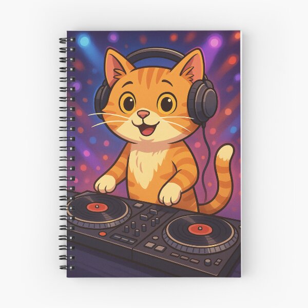 Item preview, DJ Cat Cute Cartoon Illustration designed and sold by pixelandpine.
