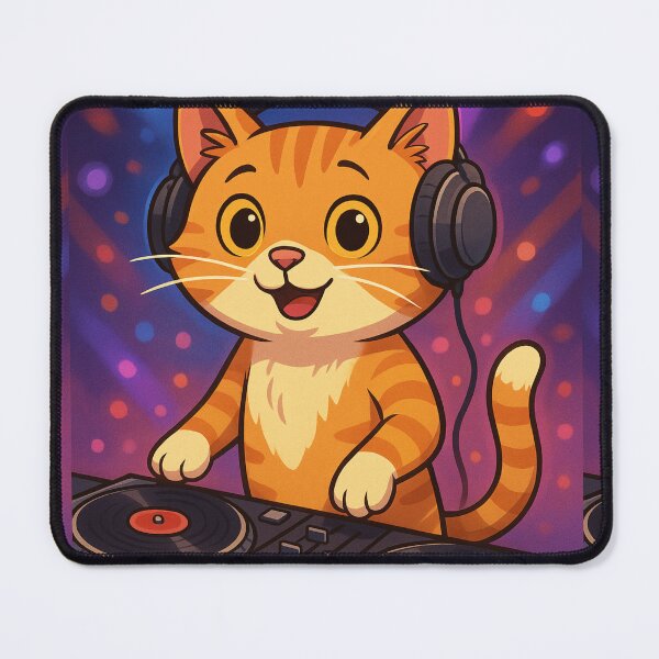 Item preview, DJ Cat Cute Cartoon Illustration designed and sold by pixelandpine.