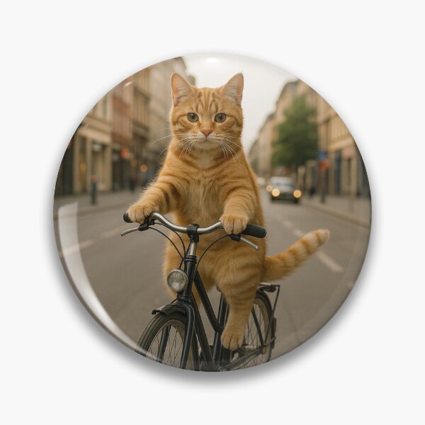 Item preview, Funny Cat Riding Bicycle in City designed and sold by pixelandpine.