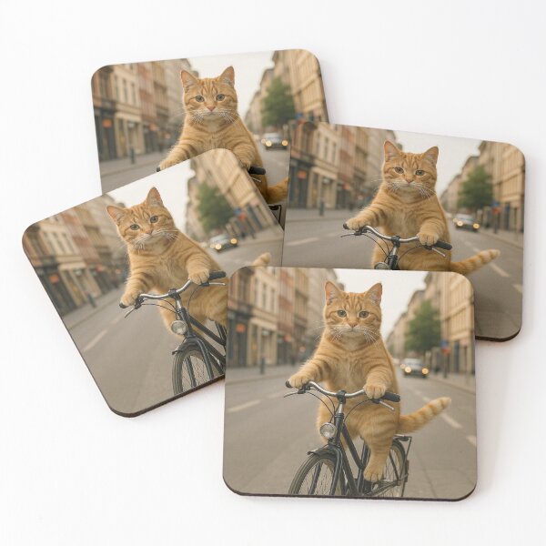 Item preview, Funny Cat Riding Bicycle in City designed and sold by pixelandpine.