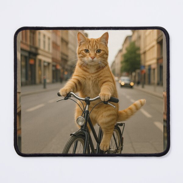 Item preview, Funny Cat Riding Bicycle in City designed and sold by pixelandpine.