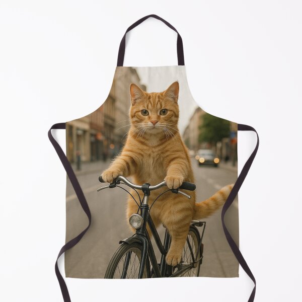Item preview, Funny Cat Riding Bicycle in City designed and sold by pixelandpine.