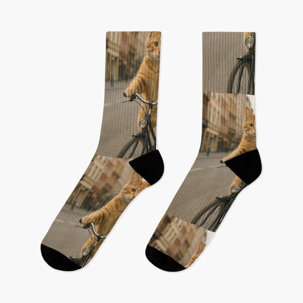 Item preview, Funny Cat Riding Bicycle in City designed and sold by pixelandpine.