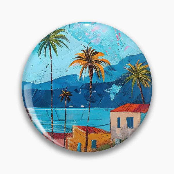 Artikelvorschau, Küstenskyline von Santa Barbara mit Palmen und farbenfrohen Gebäuden entworfen und verkauft von daila70.
