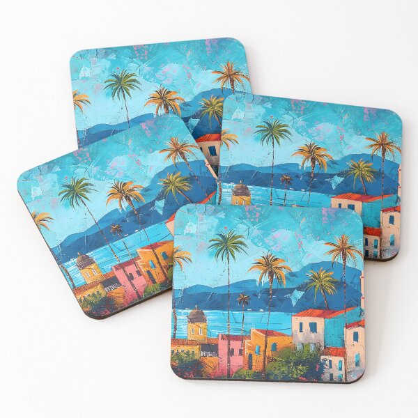 Item preview, Santa Barbara Coastal Skyline with Palm Trees and Colorful Buildings designed and sold by daila70.