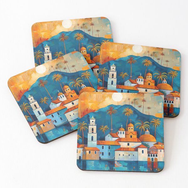 Item preview, Vibrant Santa Barbara Coastal Village at Sunset with Palm Trees designed and sold by daila70.