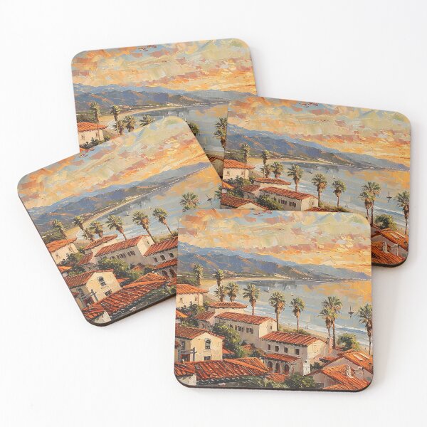 Item preview, Santa Barbara Coastal Village with Sunset and Palm Trees designed and sold by daila70.