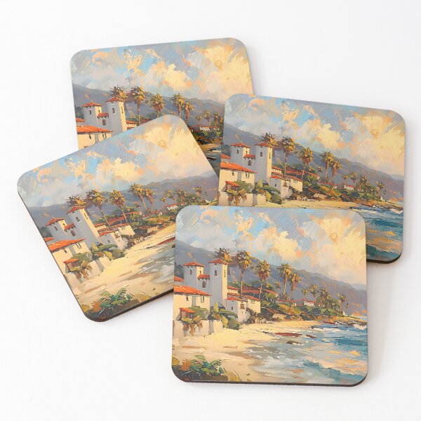 Item preview, Santa Barbara Coastal Village with Red Roofs and Palm-Lined Beach designed and sold by daila70.