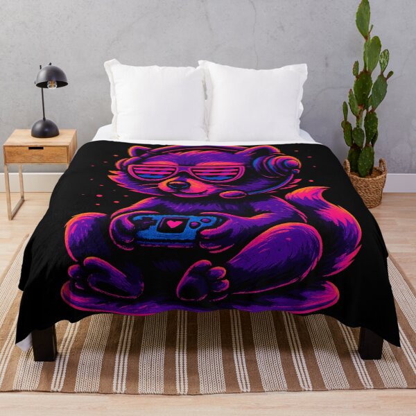 Item preview, Neon Gamer Raccoon – Retro Synthwave Cute Player designed and sold by Qopta.