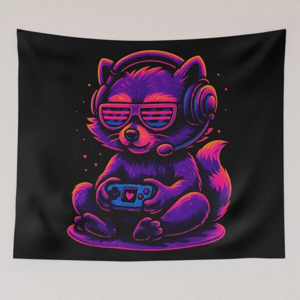 Item preview, Neon Gamer Raccoon – Retro Synthwave Cute Player designed and sold by Qopta.