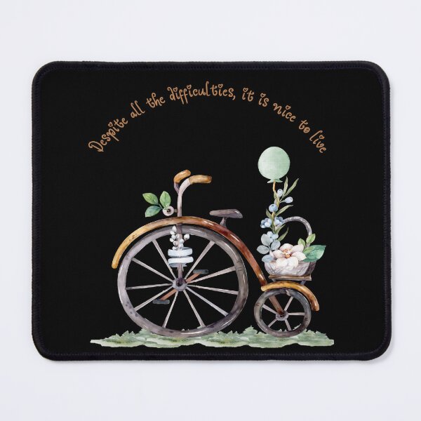 Item preview, English: Despite Difficulties Bicycle – Inspirational Watercolor Bike with Flowers and Positive Life Quote designed and sold by SmyrnaArtGalery.