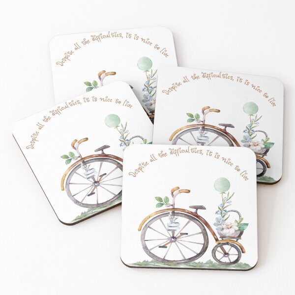 Item preview, English: Despite Difficulties Bicycle – Inspirational Watercolor Bike with Flowers and Positive Life Quote designed and sold by SmyrnaArtGalery.