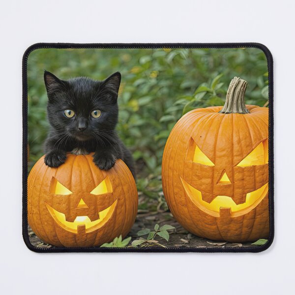 Item preview, Blak Kitten Cat with Jack O Lanterns Halloween Cute and Fun designed and sold by Stephanie Laird.