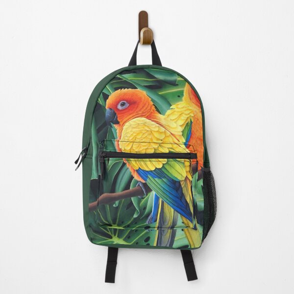 Item preview, Colorful Sun Conures on Branch - Exotic Jungle Illustration designed and sold by Ambiance Sauvage.
