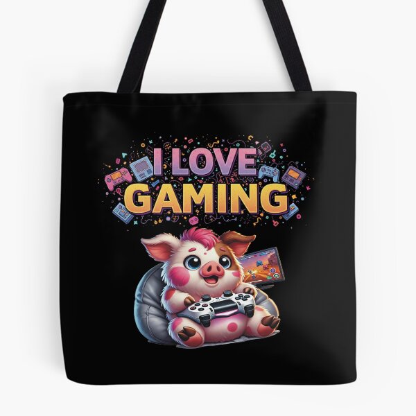 Aperçu de l'œuvre Cochon gamer mignon « J'adore les jeux vidéo » Design de jeu amusant créée et vendue par A2JRetro.