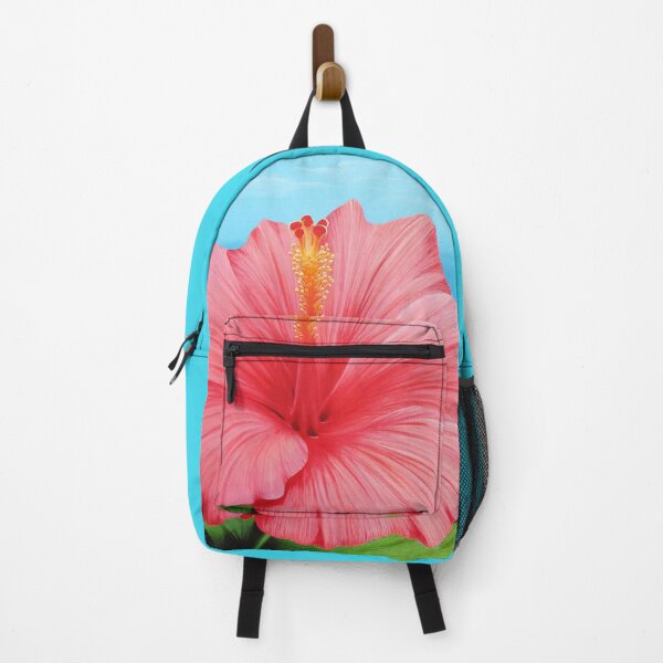 Item preview, Pink Hibiscus Flower in Front of Turquoise Sea - Tropical and Exotic Illustration designed and sold by Ambiance Sauvage.