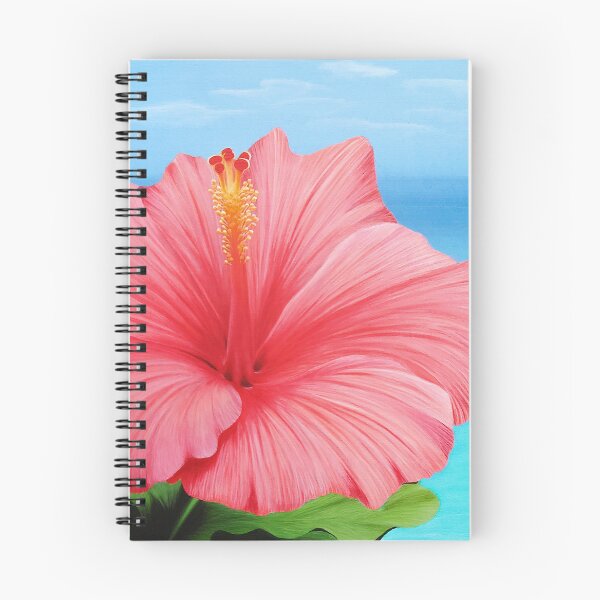 Item preview, Pink Hibiscus Flower in Front of Turquoise Sea - Tropical and Exotic Illustration designed and sold by Ambiance Sauvage.