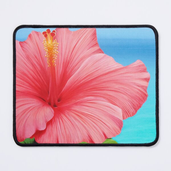 Item preview, Pink Hibiscus Flower in Front of Turquoise Sea - Tropical and Exotic Illustration designed and sold by Ambiance Sauvage.