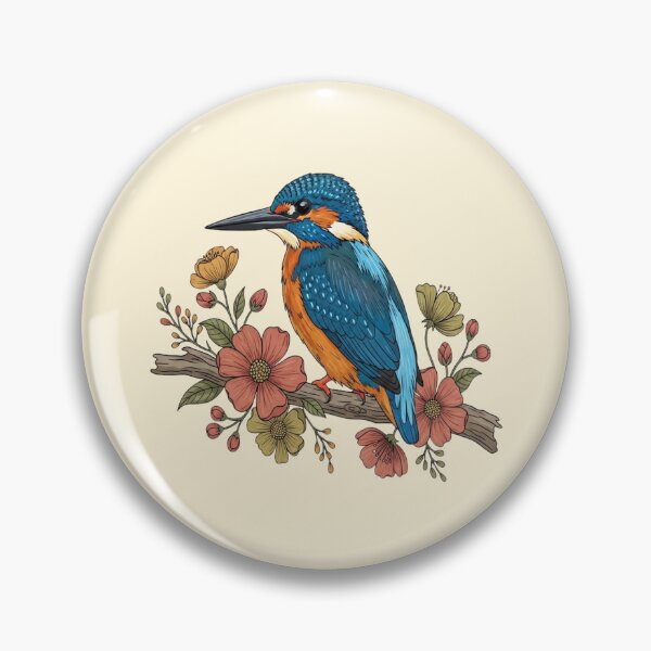 Item preview, Common Kingfisher with Whimsy Florals in Botanical Style designed and sold by BirdsnStuff.