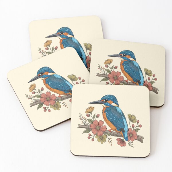 Item preview, Common Kingfisher with Whimsy Florals in Botanical Style designed and sold by BirdsnStuff.
