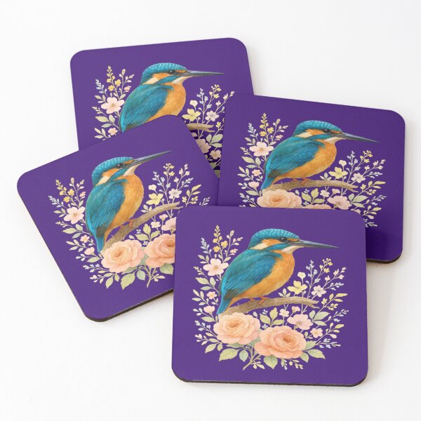 Item preview, Common Kingfisher with Blossoms in Elegant Botanical Style designed and sold by BirdsnStuff.