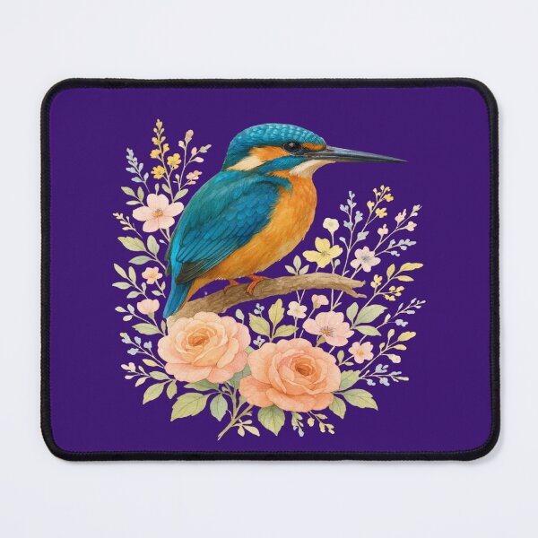 Item preview, Common Kingfisher with Blossoms in Elegant Botanical Style designed and sold by BirdsnStuff.