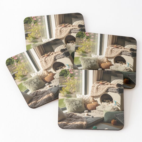 Item preview, Cozy Cat Den by the Window - Peaceful Home Decor Art Print designed and sold by Jade Ado.