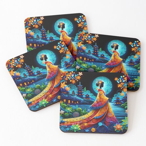 Item preview, 'A Geisha's Neon Quilled Elegance' designed and sold by LittlePaws2.