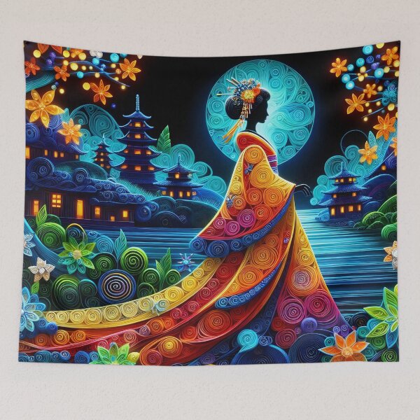 Item preview, 'A Geisha's Neon Quilled Elegance' designed and sold by LittlePaws2.