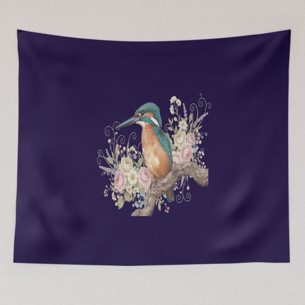 Item preview, Common Kingfisher with Vintage Romantic Florals designed and sold by BirdsnStuff.