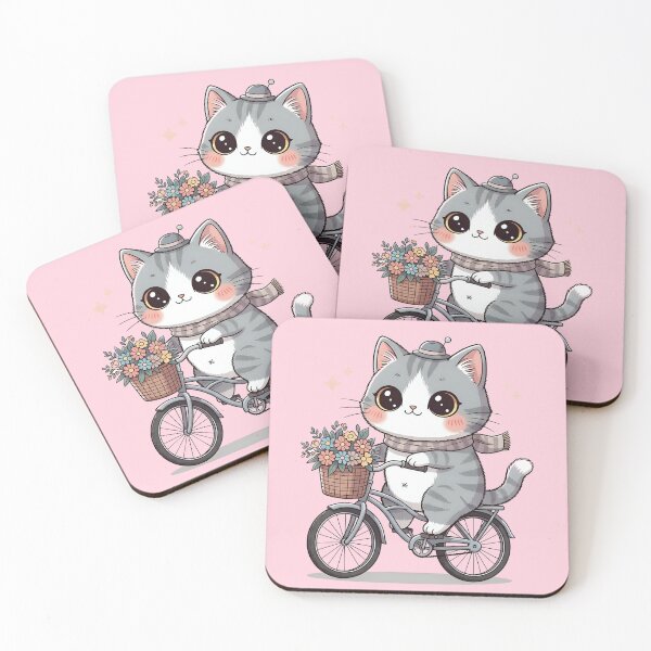 Item preview, Kawaii Cat on a Bicycle with Flowers  designed and sold by All-Shopping.