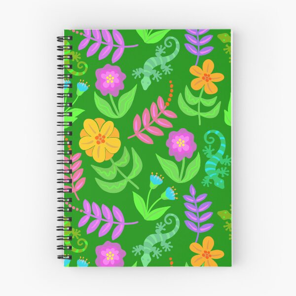 Item preview, Geckos and flowers on forest green designed and sold by MarySchwindt.