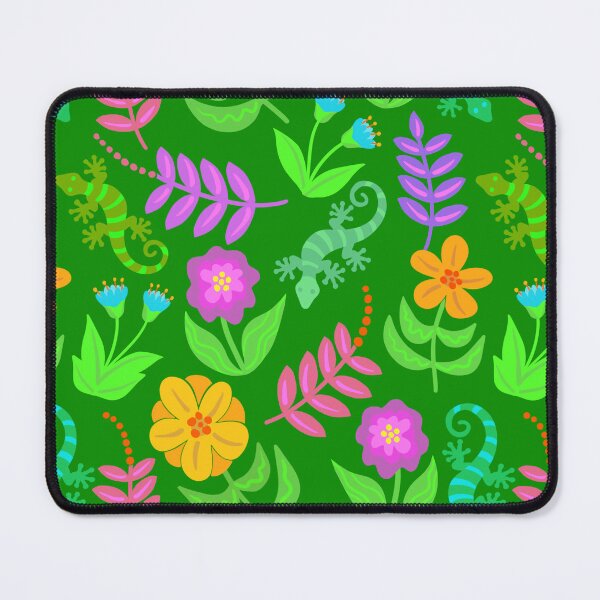 Item preview, Geckos and flowers on forest green designed and sold by MarySchwindt.