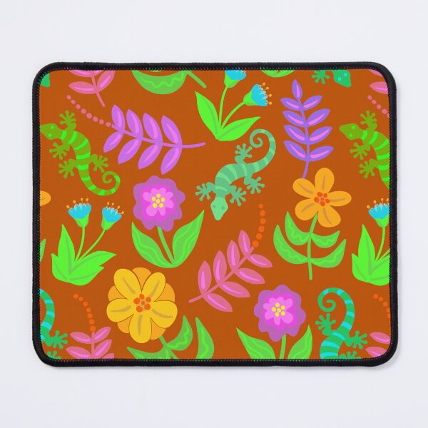 Item preview, Geckos and flowers on cinnamon background designed and sold by MarySchwindt.