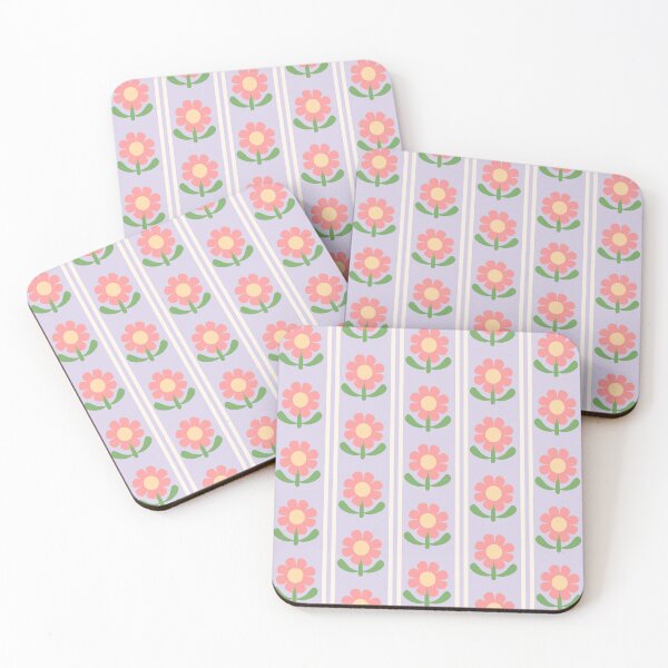 Item preview, Pastel Floral Stripe Pattern – Half-Brick Vertical Stripes on Lilac Background with Cream Lines designed and sold by MiradorArte.