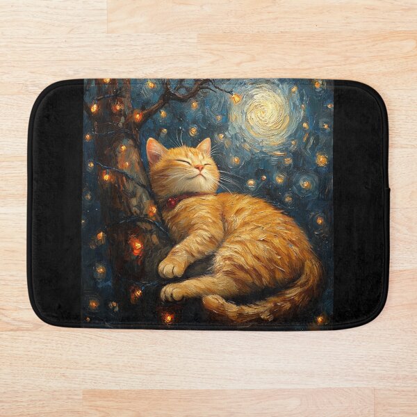 Artikelvorschau, Van Gogh inspirierte Sternennacht süße orange Katze schlafend entworfen und verkauft von Winarrts.