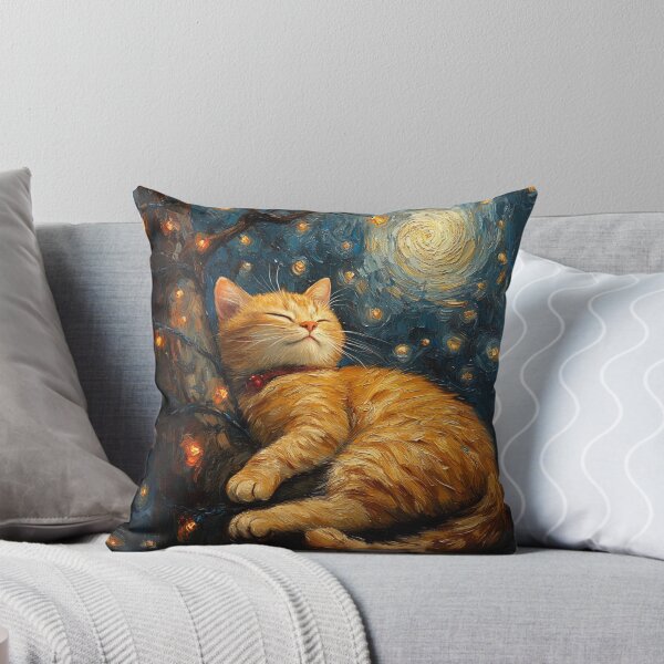 Item preview, Van Gogh Inspired Starry Night Cute Orange Cat Sleeping designed and sold by Winarrts.